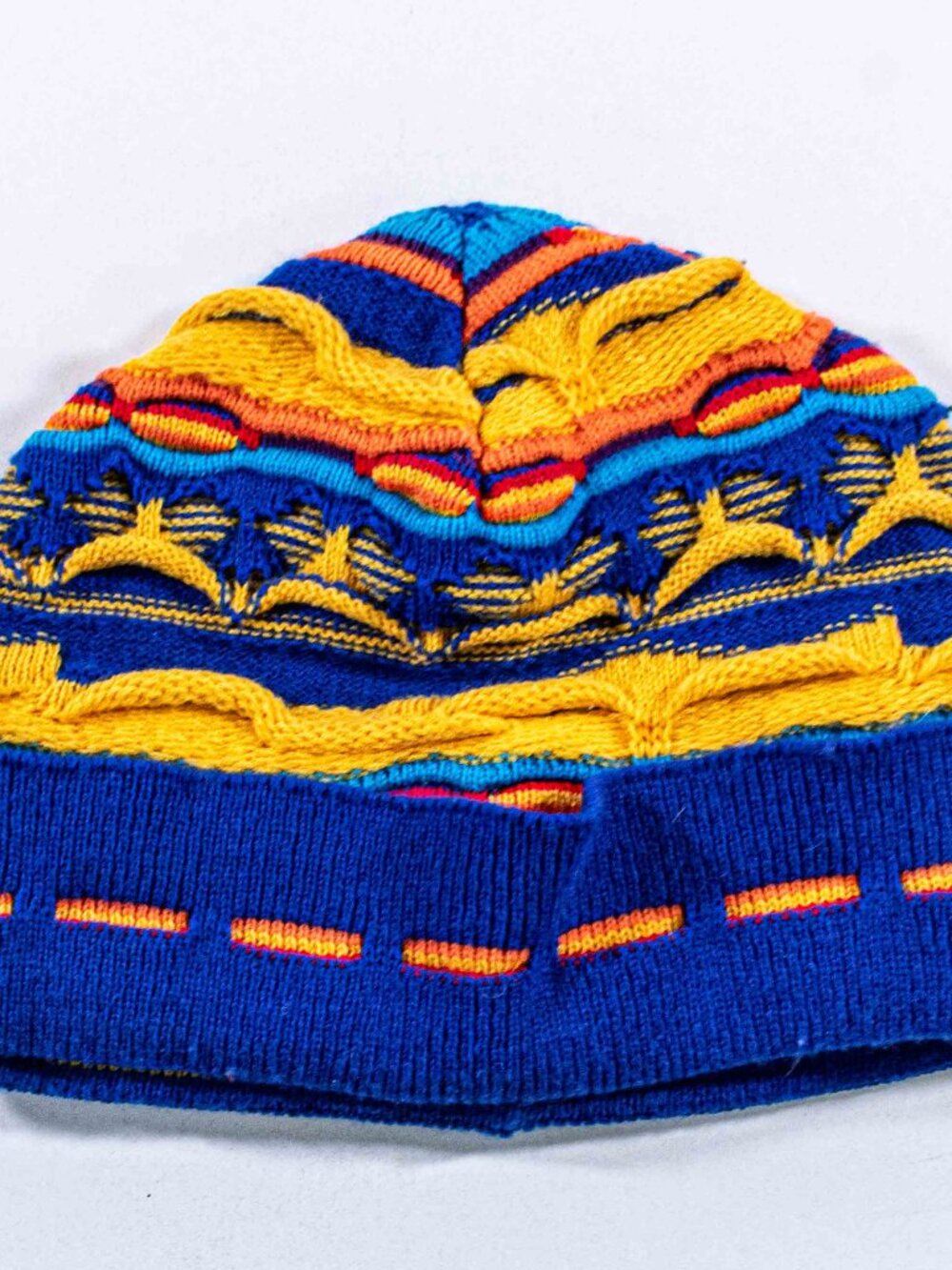 Vintage 90s Textured Knit Beanie Hat Colorful Hip Hop 3D Knit Streetwear Skate